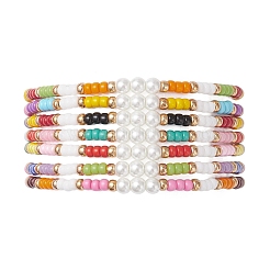 7шт. стеклянные бусины эластичные браслеты для женщин&nbsp;BJEW-MZ00280