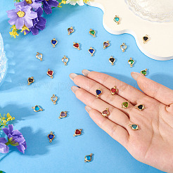 28 шт. 7-х цветные подвески-сердечки из нержавеющей стали с паве из стекла&nbsp;STAS-TA0003-30