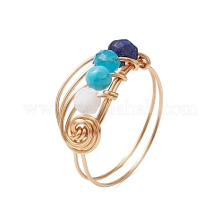 Anelli da dito da donna con perline rotonde con pietre preziose naturali avvolti in filo di rame&nbsp;RJEW-JR00751