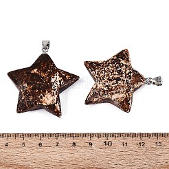 天然樹皮瑪瑙ペンダント  スターのチャーム  鉄とベイルにスナップ  プラチナ  42~46x41~47x10~13mm  穴：7.5x4mm&nbsp;G-Q606-09