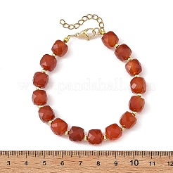 Pulseras redondas de cuentas de latón y cornalina natural facetada en forma de cubo para mujer.&nbsp;BJEW-JB14444