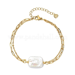 Doppellagige Armbänder aus Kabelkette und Büroklammerkette aus Edelstahl 304&nbsp;BJEW-JB13884