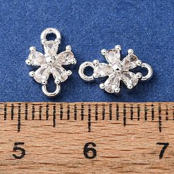 真鍮舗装クリアキュービックジルコニアコネクタチャーム  花のリンク  925銀メッキ  11x7x2.5mm  穴：1.2mm&nbsp;CU-CBAEC99-15S