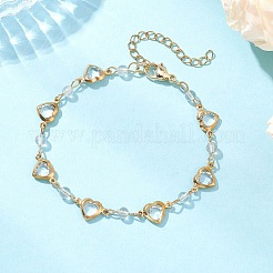 Браслеты с подвесками в форме сердца из нержавеющей стали и стекла&nbsp;BJEW-JB12656-02