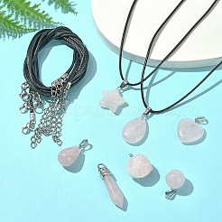 Наборы для самостоятельного изготовления подвесок и ожерелий из вощеного шнура из натурального розового кварца DIY-FS0008-74