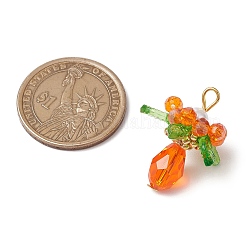 丸い貝殻の真珠とアクリルチャームのペンダントが付いたガラス  花  ダークオレンジ  27x22mm  穴：4x3mm&nbsp;PALLOY-MZ00647-05