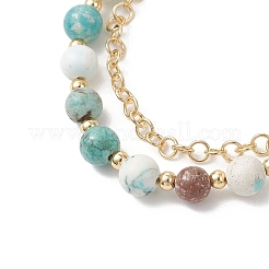 Многорядные браслеты из натурального хаулита и латунных цепей роло для женщин&nbsp;BJEW-JB13160