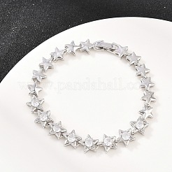 Браслеты из латуни с микропаве из прозрачных кубических цирконий и звеньями в форме звезды.&nbsp;BJEW-F528-02P