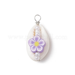 Подвески из натуральной ракушки каури и полимерной глины ручной работы&nbsp;PALLOY-JF03818-01