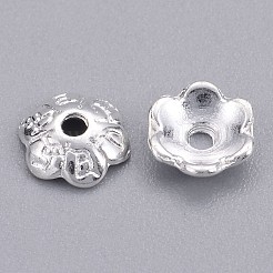 6 -petalチベットスタイル合金の花のビーズキャップ  カドミウムフリー＆鉛フリー  銀  6x2mm  穴：1mm&nbsp;TIBE-S220-S-RS