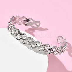 女性用304ステンレススチールカフバングル  波  ステンレス鋼色  内径：2.05x2.32インチ（5.2x5.9cm）&nbsp;BJEW-A160-04P