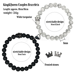 2 шт. браслет из натурального черного матового камня и синтетических круглых бусин&nbsp;PT6851-3