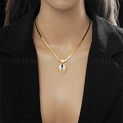 Ожерелье с подвеской в виде крыльев из горного хрусталя и цепочками с рисунком «елочка» из нержавеющей стали 304 NJEW-C022-02G