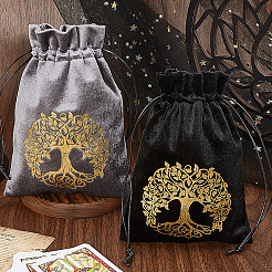 2 шт. 2 стиля прямоугольные золотые тисненые мешочки для хранения карт Таро с завязками на шнурке для гадания с изображением дерева жизни ABAG-CN0001-53