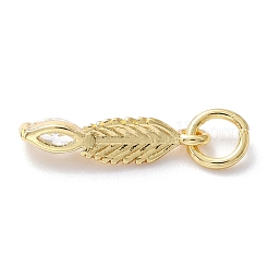 真鍮マイクロパヴェクリアキュービックジルコニアペンダント  羽  18KGP本金メッキ  15x4x3mm  穴：3.6mm  丸カン：5x0.7ミリ  穴：3.6mm&nbsp;ZIRC-F125-03G