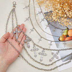 2 шт. 2 стиля крестообразный брелок сплав 3 слоя цепи ремень для брюк AJEW-HS0001-18