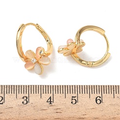 Серьги-кольца с цветочным узором из латуни с микропаве из прозрачных кубических цирконий EJEW-Z152-01G