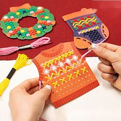 Bricolage arbre de noël et couronne et cloche et chaussette et gilet art de tissage en bois&nbsp;DIY-P033-04