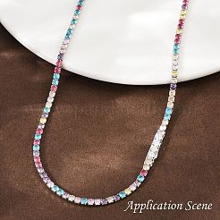 スターリングシルバーのカラフルなキュービックジルコニアチェーン925本  テニスブレスレットネックレス作り用  プラチナメッキ  3x3mm&nbsp;STER-C016-02B-P01
