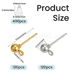 240個 2色 鉄球スタッドピアス金具  プラスチック製のピアスキャッチで  プラチナ·ゴールデン  14.8x4mm  穴：1mm  ピン：0.8mm  120個/カラー&nbsp;KK-CN0003-39