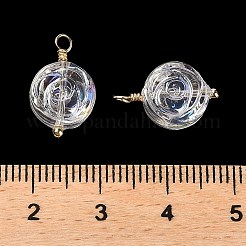 ガラスチャーム  ラックメッキ本物の18Kゴールドメッキ真鍮ループ付き  バラの花のチャーム  透明  16x10x4.5mm  穴：2mm&nbsp;KK-M266-07G