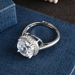 Bague manchette réglable en argent sterling avec micro pavé de zircones cubiques pour femmes&nbsp;RJEW-F183-01B-01