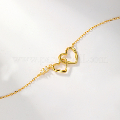 Европейский стиль двойной сердце s925 серебряный браслет для женщин минималистичные украшения золотой тон YF1069