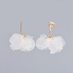花びら透明アクリルダングルスタッドピアス  厚紙箱付き  真鍮とプラスチック製のピアスキャッチ  18KGP本金メッキ  ホワイト  34mm  ピン：0.9mm&nbsp;EJEW-JE03312-03