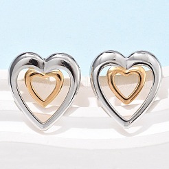 Двухцветные серьги-гвоздики в форме сердца из нержавеющей стали 304 EJEW-C142-14PG