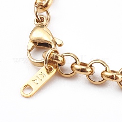 メンズ 304 ステンレススチール ローロチェーン ブレスレット  カニカン付き  ゴールドカラー  8-7/8インチ（22.5cm）&nbsp;BJEW-JB05995-02