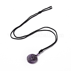 Collier pendentif noeud de marin en améthyste naturelle réglable avec cordon en nylon pour femme&nbsp;NJEW-L171-02D