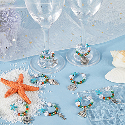 Подвески для бокалов для вина из синтетической бирюзы в виде морской звезды AJEW-SC0002-39
