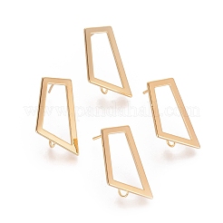 真鍮製スタッドピアスパーツ  カン付き  ニッケルフリー  18KGP本金メッキ  25x14.5mm  穴：3mm  ピン：0.8mm&nbsp;X-KK-T038-257G
