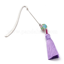 Regalo segnalibro in metallo con decorazioni grandi pendenti in nappa di poliestere&nbsp;AJEW-JK00167