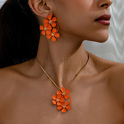 Наборы из цветочных железных сережек-гвоздиков и ожерелий с подвесками для женщин WG30632-02