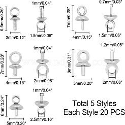 100個 5スタイル 304ステンレススチールカップパールペグベイルピンペンダント  片穴パーツ用  ステンレス鋼色  20個/スタイル&nbsp;STAS-UN0021-09P