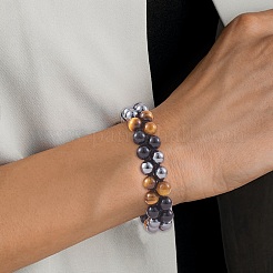 Браслет из плетеных бусин из натурального обсидиана BJEW-SW00001-22