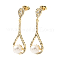 Серьги-гвоздики из латуни с микропаве из прозрачных кубических цирконий в форме капли EJEW-Z144-30G