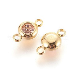 304ステンレススチールラインストーンリンクコネクター  フラットラウンド  ゴールドカラー  ライトピーチ  12x6.5x4mm  穴：2mm&nbsp;STAS-P237-17G-07