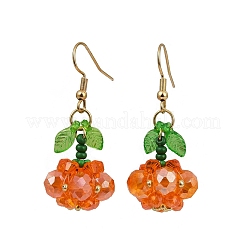 Тема Хэллоуина тыква ручной работы стеклянные бисерные подвесные серьги EJEW-MZ00480-01