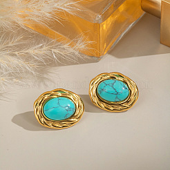 Серьги-гвоздики овальной формы из нержавеющей стали с синтетической бирюзой RJ5087