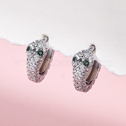真鍮製キュービックジルコニアフープピアス  ヘビ  プラチナ  11.5x11.5x3.5mm&nbsp;EJEW-Q014-35P