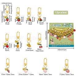 12шт 12 стиля сплава эмали фруктовые подвесные украшения&nbsp;HJEW-PH01615