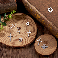 16個 8スタイル レーザーカット 201 ステンレススチール コネクターチャーム  宗教  クロス  ステンレス鋼色  13~26x8~14.5x1mm  穴：1~1.8mm  2個/スタイル&nbsp;STAS-CF0001-02
