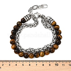 Круглые бусины из натурального камня с тигровым глазом BJEW-D330-02P-08