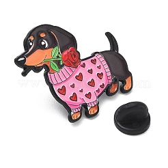 Perro salchicha con suéter en forma de corazón y broches de aleación esmaltados en forma de rosa.&nbsp;AL-CBA6DDE-04B