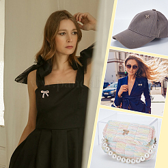 10 шт. 10 стиля броши в форме банта из сплава АБС-пластика с жемчугом и стразами для одежды рюкзака&nbsp;JEWB-GA0001-42