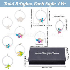 6 Stück 6 Stile Glasperlen & gefärbte synthetische türkisfarbene Meeresschildkröte Seestern Weinglas Charms&nbsp;HJEW-SC00190