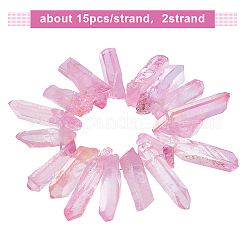2 filo di perline di cristallo di quarzo naturale elettroplaccato&nbsp;G-OC0002-53B