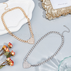 2 шт. 2-цветные подвески в форме сердца из кристаллов и страз с цепочками из сплава NJEW-AN0001-88